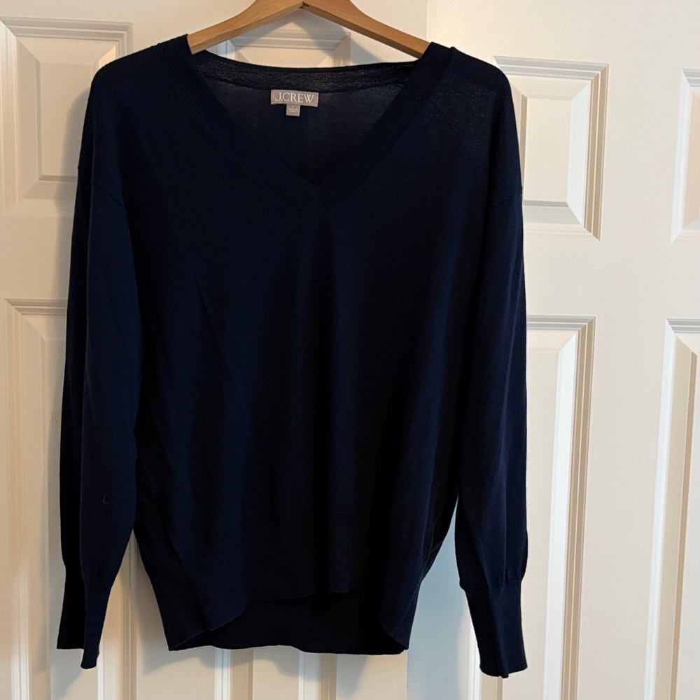 J. Crew Women's 100% Merino V-Neck Navy Sweater
